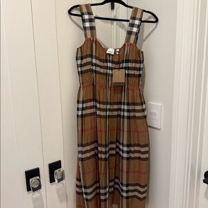 Burberry Women’s Delilah Check Cotton Dress Taupe Brown - New with tags